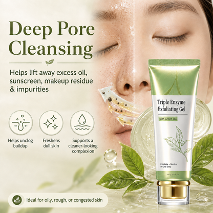 🌿 Triple Enzyme Exfoliating Peel Gel – AHA + BHA with Green Tea, Hyaluronic Acid for Smooth, Radiant Skin