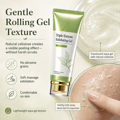 🌿 Triple Enzyme Exfoliating Peel Gel – AHA + BHA with Green Tea, Hyaluronic Acid for Smooth, Radiant Skin