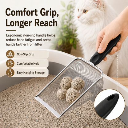 🐱 Stainless Steel Litter Scoop – Sturdy Mesh, Long Handle, All Litter