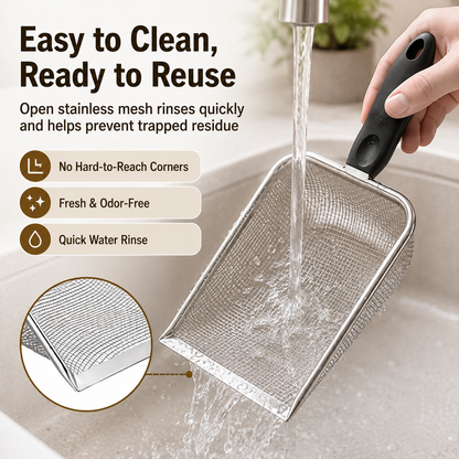🐱 Stainless Steel Litter Scoop – Sturdy Mesh, Long Handle, All Litter