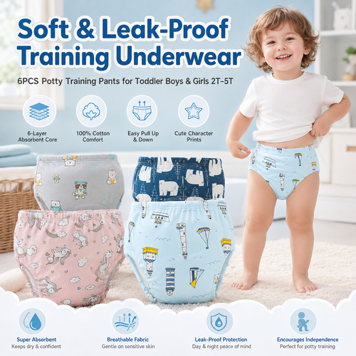 🧸 Toddler Training Undies – Soft, Leak-Proof, Fun Characters, 6-Pack