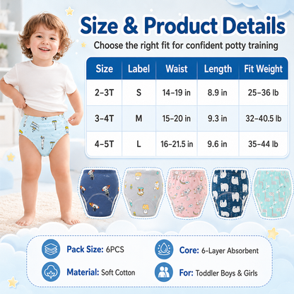 🧸 Toddler Training Undies – Soft, Leak-Proof, Fun Characters, 6-Pack