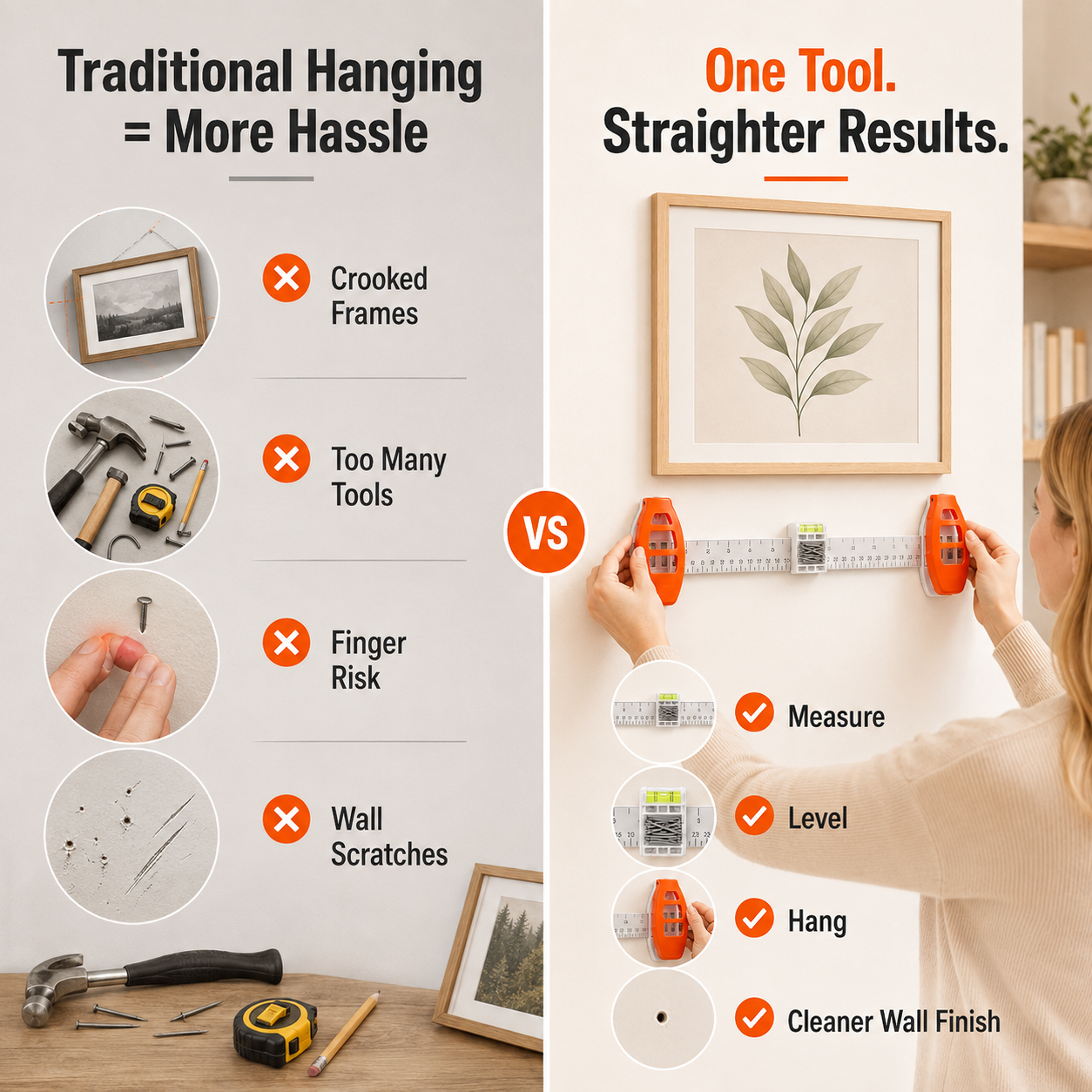 📐 Magnetic 3-in-1 Picture Hanger – Level & Hang, No Hammer Needed