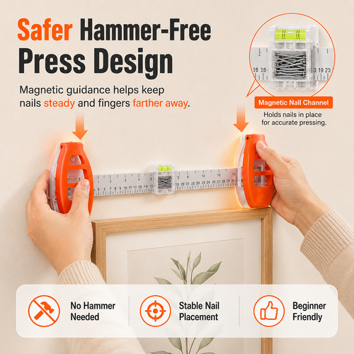 📐 Magnetic 3-in-1 Picture Hanger – Level & Hang, No Hammer Needed