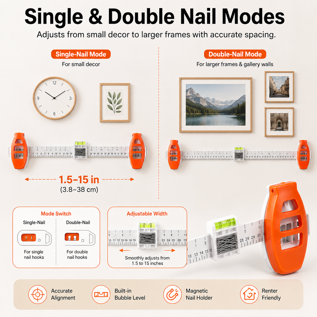 📐 Magnetic 3-in-1 Picture Hanger – Level & Hang, No Hammer Needed