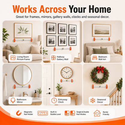 📐 Magnetic 3-in-1 Picture Hanger – Level & Hang, No Hammer Needed