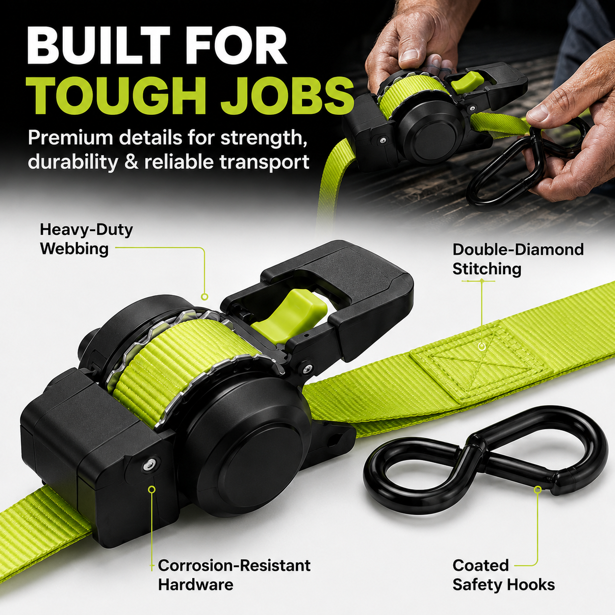 ⚡Green Ratchet Straps 11.5ft – 1500LB Hold for Moves & More