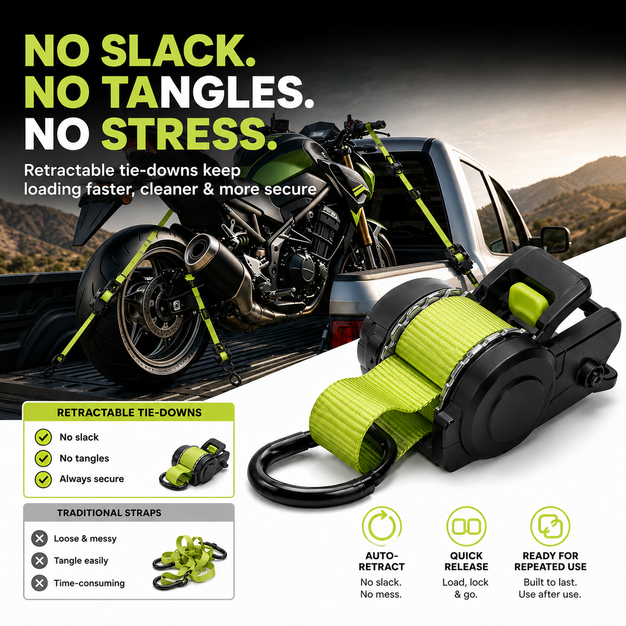 ⚡Green Ratchet Straps 11.5ft – 1500LB Hold for Moves & More