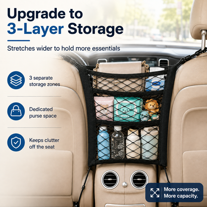 🚗 3-Layer Mesh Car Organizer – Seat Back Storage Net