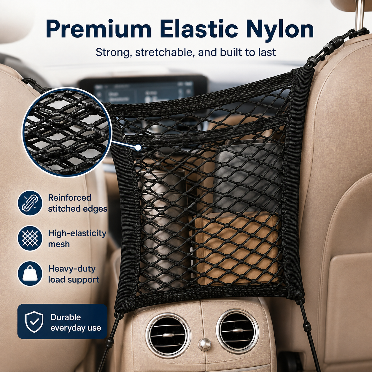 🚗 3-Layer Mesh Car Organizer – Seat Back Storage Net