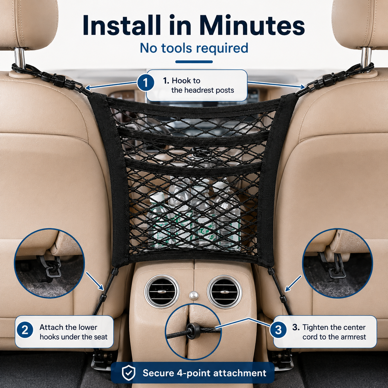 🚗 3-Layer Mesh Car Organizer – Seat Back Storage Net