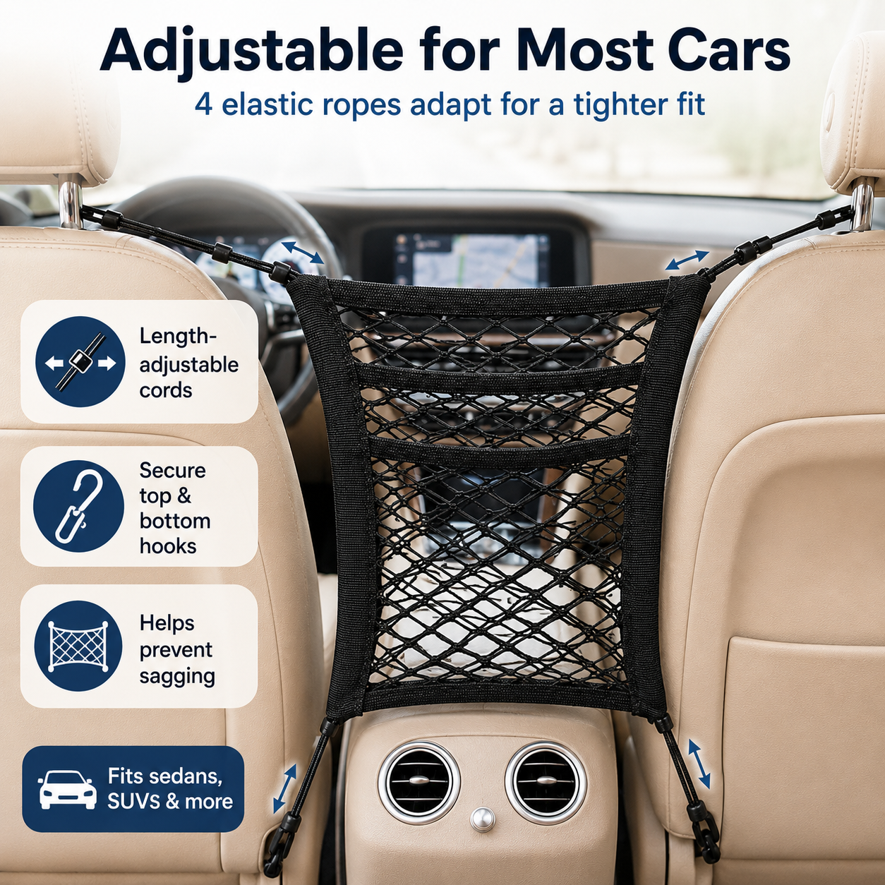 🚗 3-Layer Mesh Car Organizer – Seat Back Storage Net