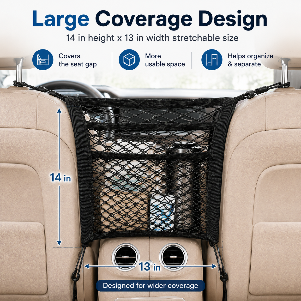 🚗 3-Layer Mesh Car Organizer – Seat Back Storage Net