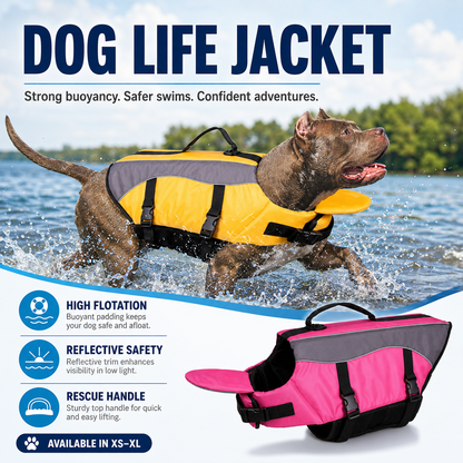 🐕‍🦺 Premium Dog Life Jacket – Maximum Buoyancy, High-Vis Reflective Trim & Top Rescue Grab Handle (XS–XL)