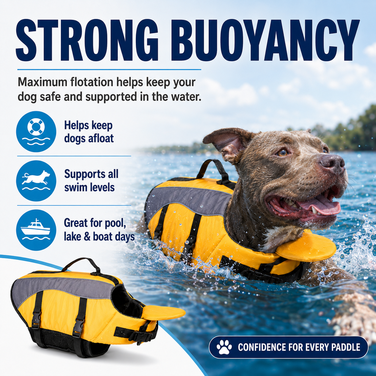 🐕‍🦺 Premium Dog Life Jacket – Maximum Buoyancy, High-Vis Reflective Trim & Top Rescue Grab Handle (XS–XL)