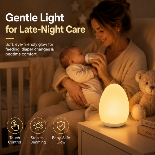 🥚 Rechargeable Tap Night Light – 7 RGB Colors + Stepless Dimming, Baby Room Essential
