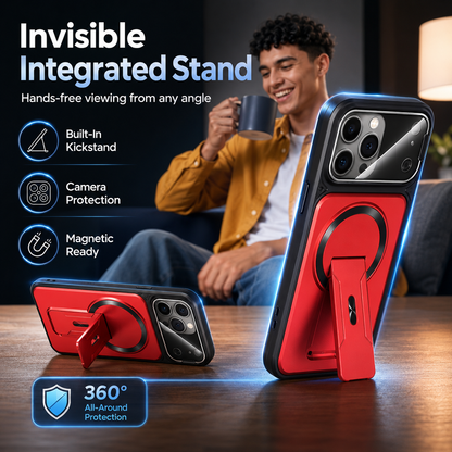 🛡️ All-in-One iPhone Case – Lens Protector + Hidden Stand, Slim & Functional