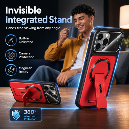 🛡️ All-in-One iPhone Case – Lens Protector + Hidden Stand, Slim & Functional