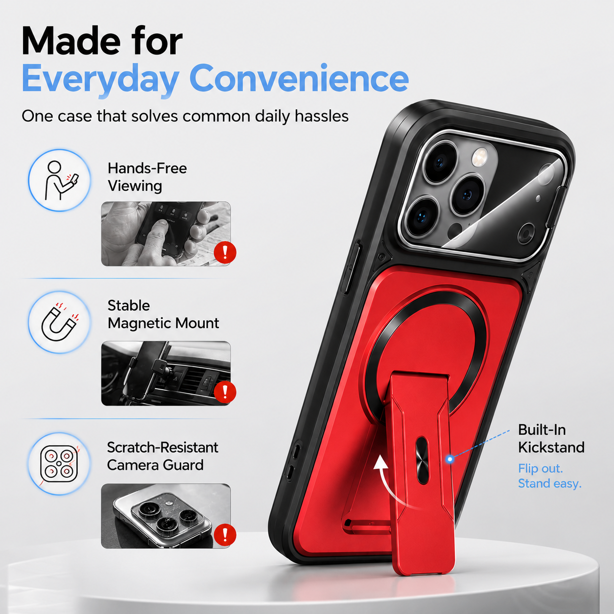 🛡️ All-in-One iPhone Case – Lens Protector + Hidden Stand, Slim & Functional