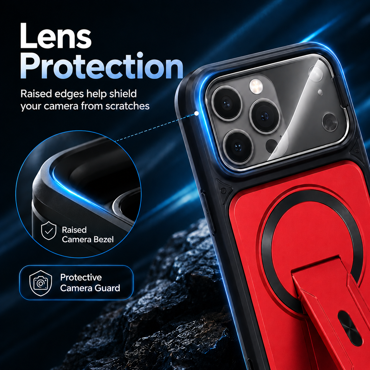 🛡️ All-in-One iPhone Case – Lens Protector + Hidden Stand, Slim & Functional