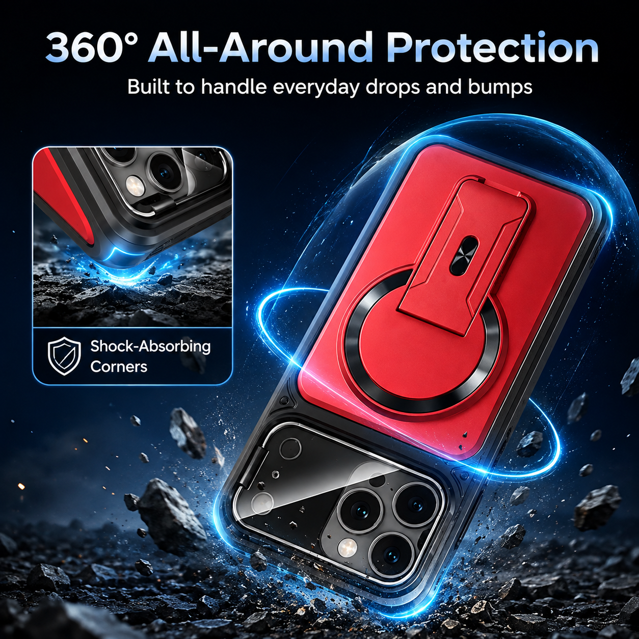 🛡️ All-in-One iPhone Case – Lens Protector + Hidden Stand, Slim & Functional