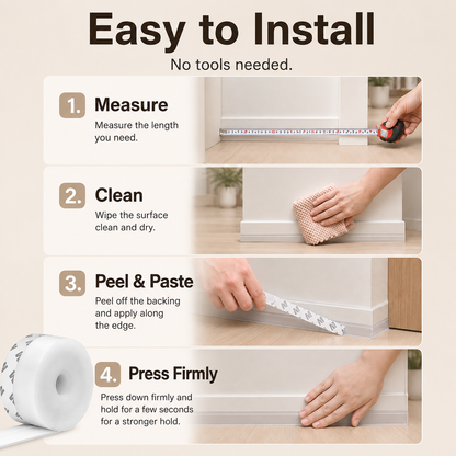 🚪 Adhesive Weather Stripping Tape – 32.8Ft x 1.38in, Draft Stopper for Doors & Windows, Shower Sealing