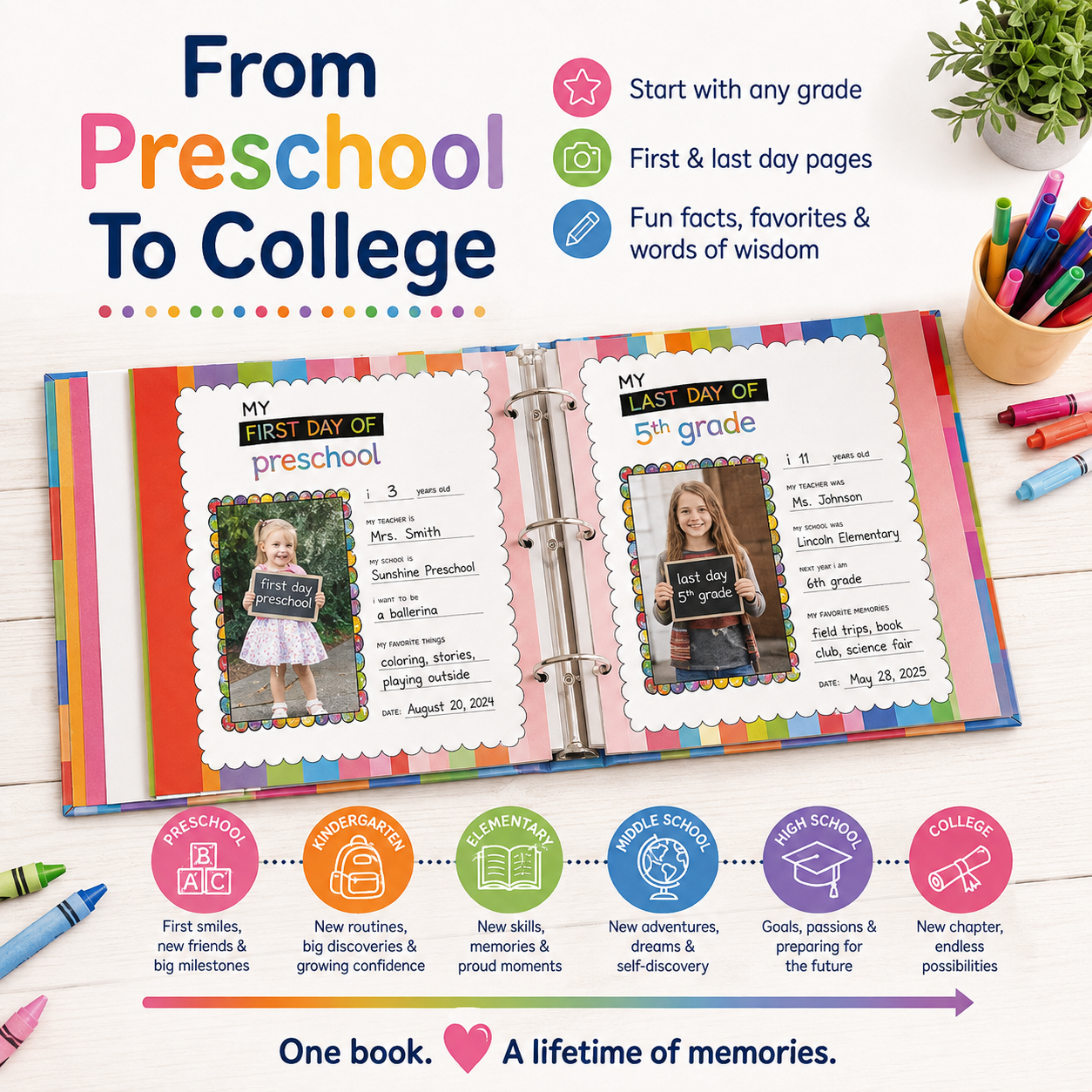 📚 School Days Memory Book – Simple & Stylish Keepsake Album, 2 Styles Available