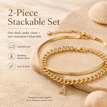 ✨ Gold Initial Anklet – 14K Gold Plated, Waterproof Adjustable Letter Pendant, Stackable Beach Jewelry