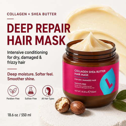 🌿 Collagen & Shea Butter Hair Mask – Deep Repair Treatment for Dry/Damaged Hair, 18.6oz (550ml)