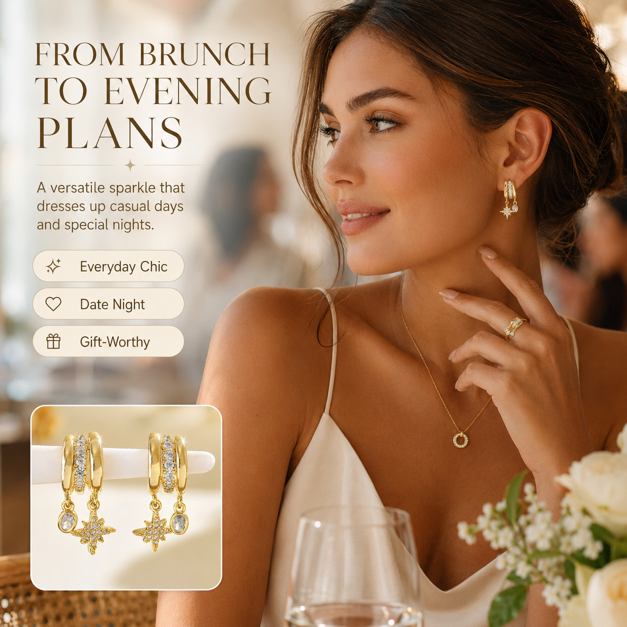 🌟 3-Tier Gold Earrings with Zircon – Perfect Gift for Girls