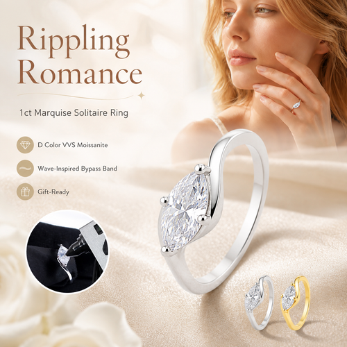 💍 1ct Marquise Moissanite Ring – Silver-Plated Solitaire Gift