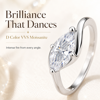 💍 1ct Marquise Moissanite Ring – Silver-Plated Solitaire Gift