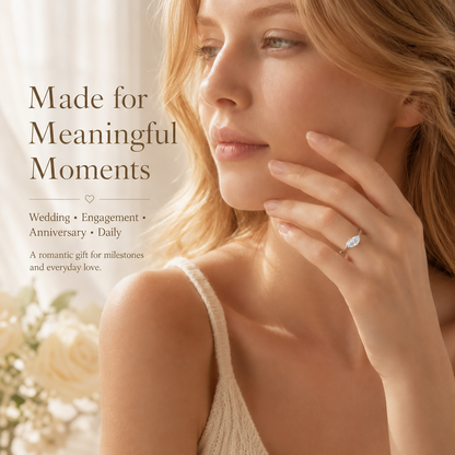 💍 1ct Marquise Moissanite Ring – Silver-Plated Solitaire Gift