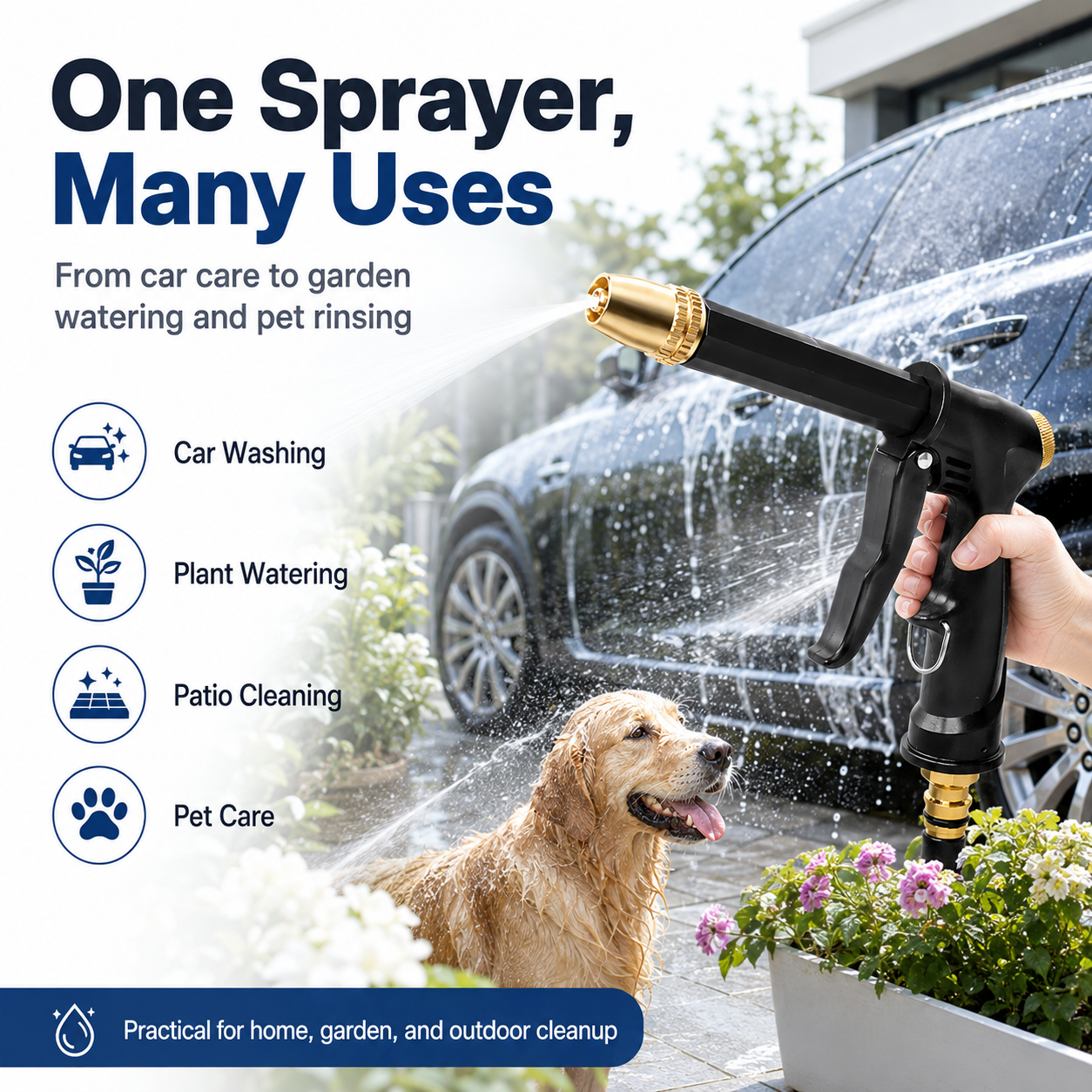 💦 Portable High-Pressure Sprayer – Adjustable Nozzle for Car & Garden