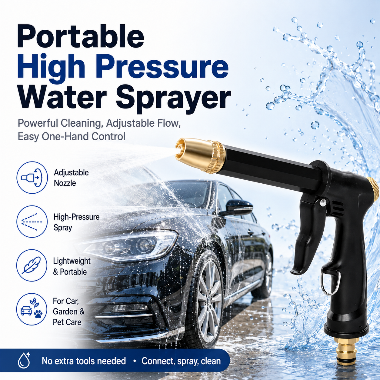 💦 Portable High-Pressure Sprayer – Adjustable Nozzle for Car & Garden