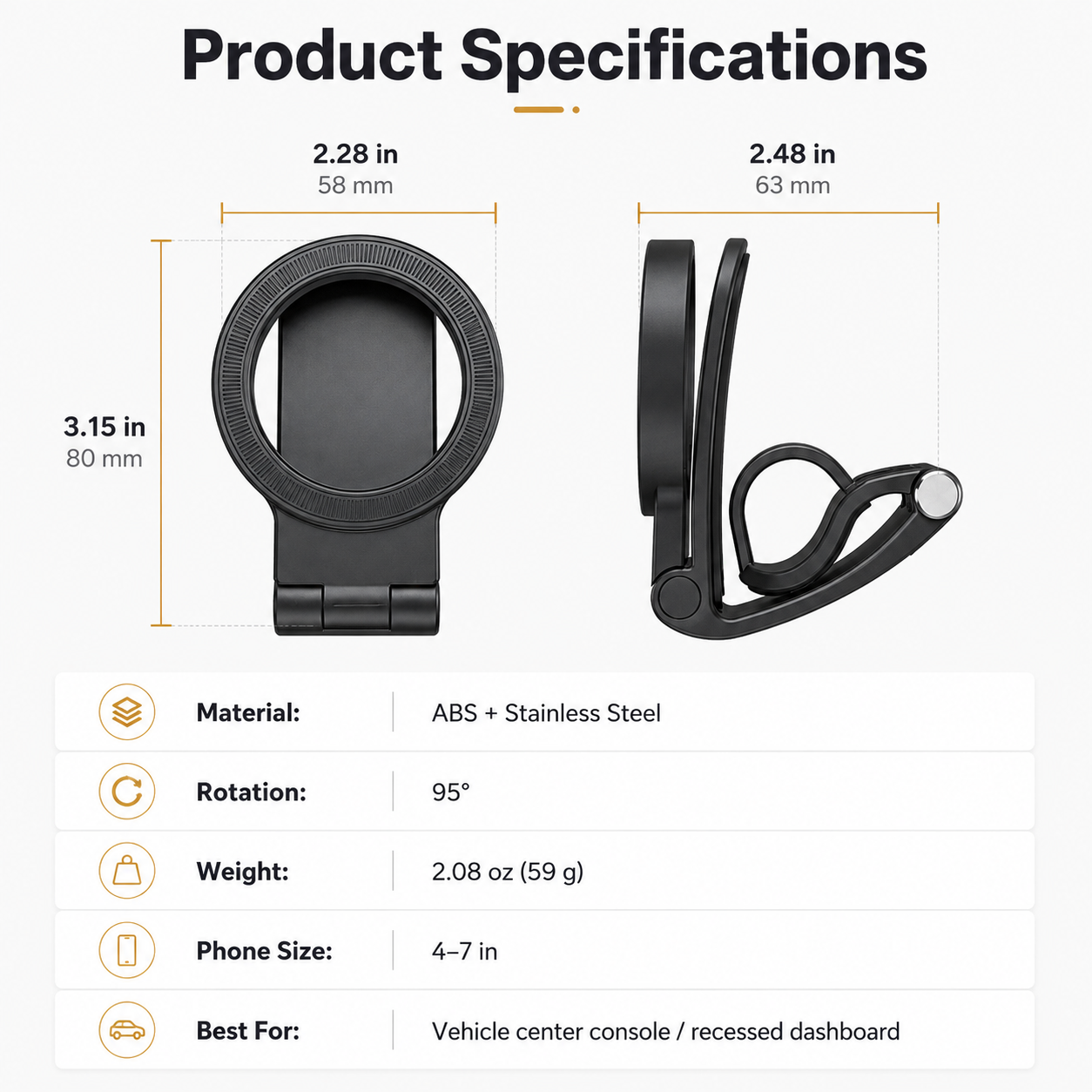 🧲 Magnetic Car Phone Mount – Hands-Free Clip, Fits All iPhones