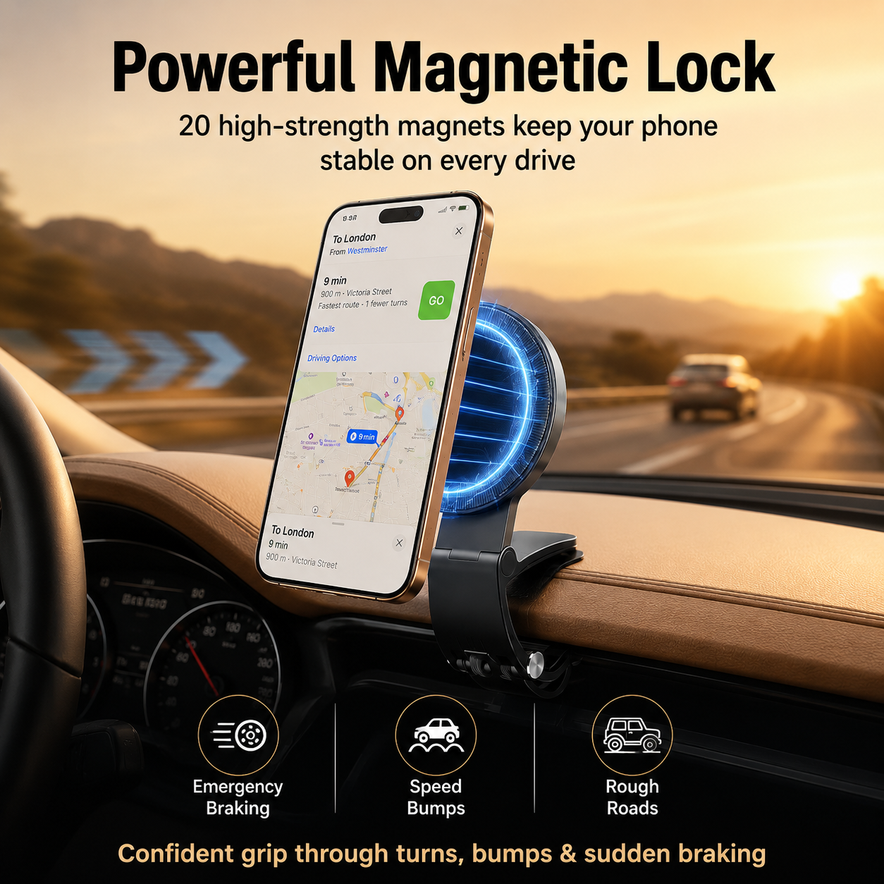 🧲 Magnetic Car Phone Mount – Hands-Free Clip, Fits All iPhones