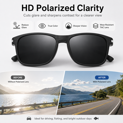 😎 Retro Square Shades – HD Polarized TAC Lens, UV Protection, Lightweight Unisex for Driving & Travel