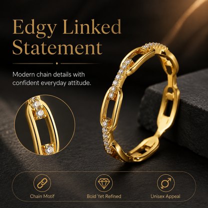 ✨ White & Gold Chain Ring – Waterproof Hip Hop Unisex Jewelry