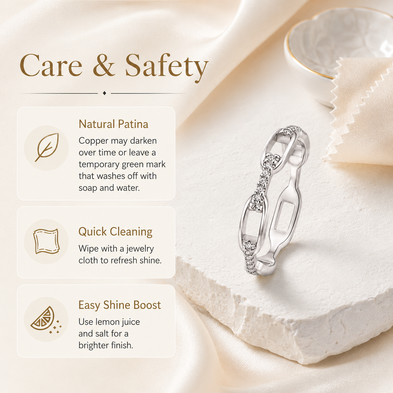 ✨ White & Gold Chain Ring – Waterproof Hip Hop Unisex Jewelry