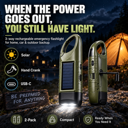 Solar Hand Crank Emergency Flashlights – USB-C Rechargeable Outdoor Lights