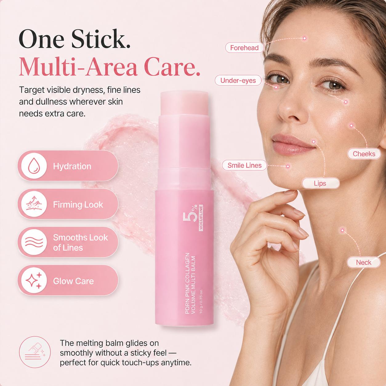 ✨ Pink Collagen Volume Stick | PDRN, Volufiline & NAD – Eyes, Neck, Lips & More