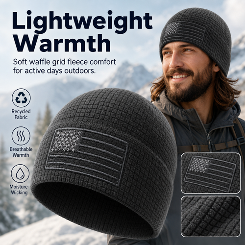 🏔️ Patriotic Grid Fleece Beanie | Soft, Breathable Outdoor Cap