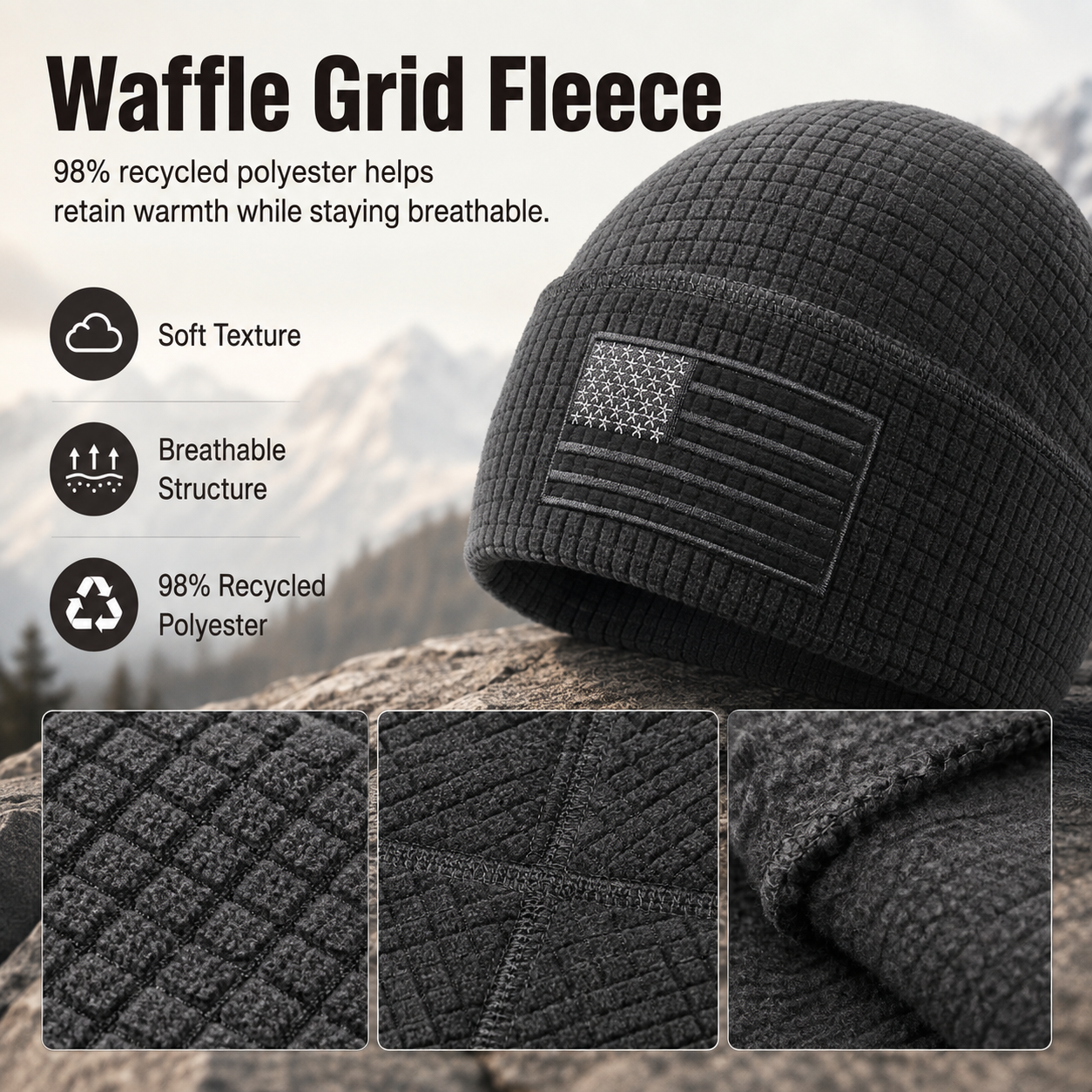 🏔️ Patriotic Grid Fleece Beanie | Soft, Breathable Outdoor Cap