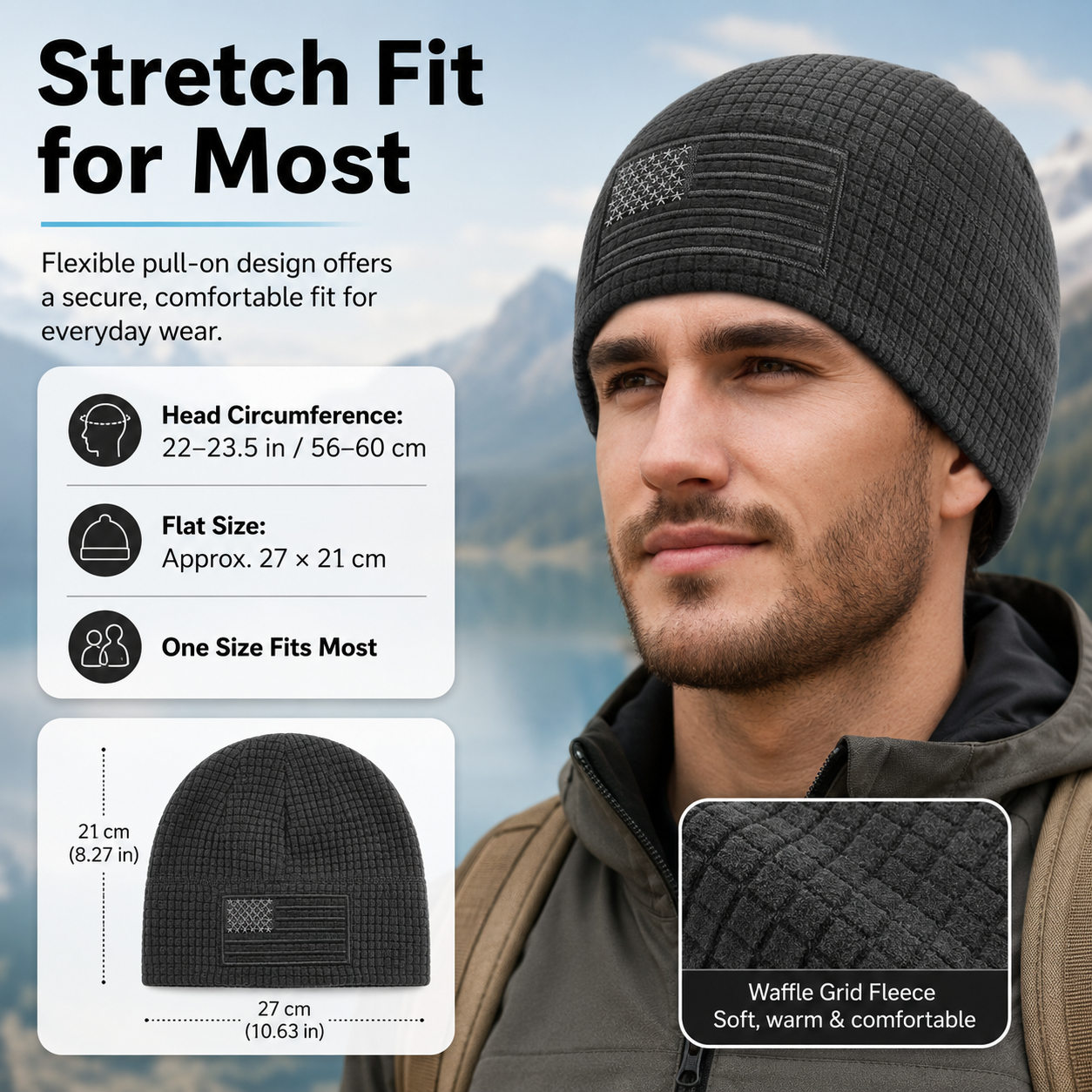 🏔️ Patriotic Grid Fleece Beanie | Soft, Breathable Outdoor Cap