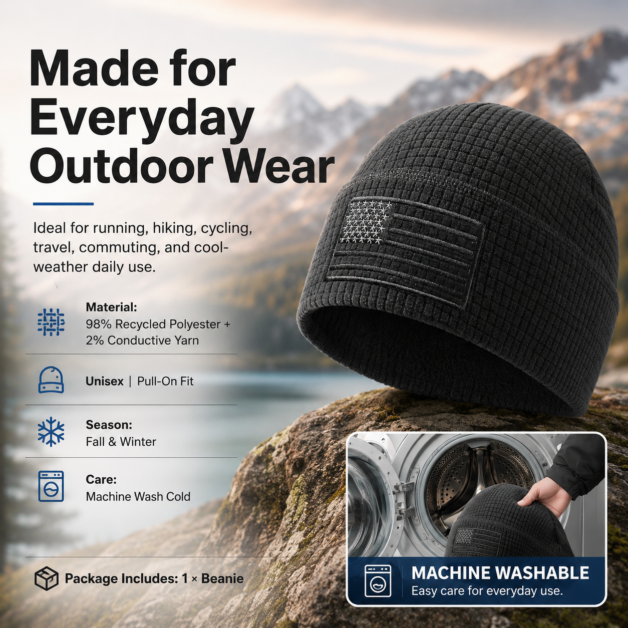 🏔️ Patriotic Grid Fleece Beanie | Soft, Breathable Outdoor Cap