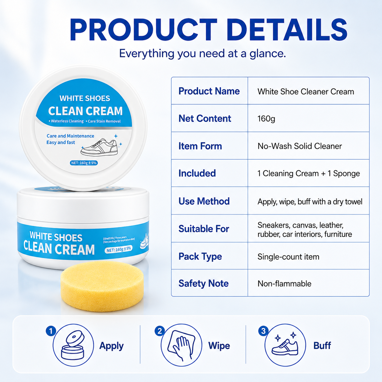 🧽 Multi-Purpose No-Wash Cleaner Cream | Stain-Removing Solid for Sneakers, Leather & Car Interiors