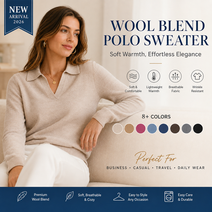 🌸 Women's Wool Blend Polo Sweater | Business Casual Spring Style – SummerVibes 2026
