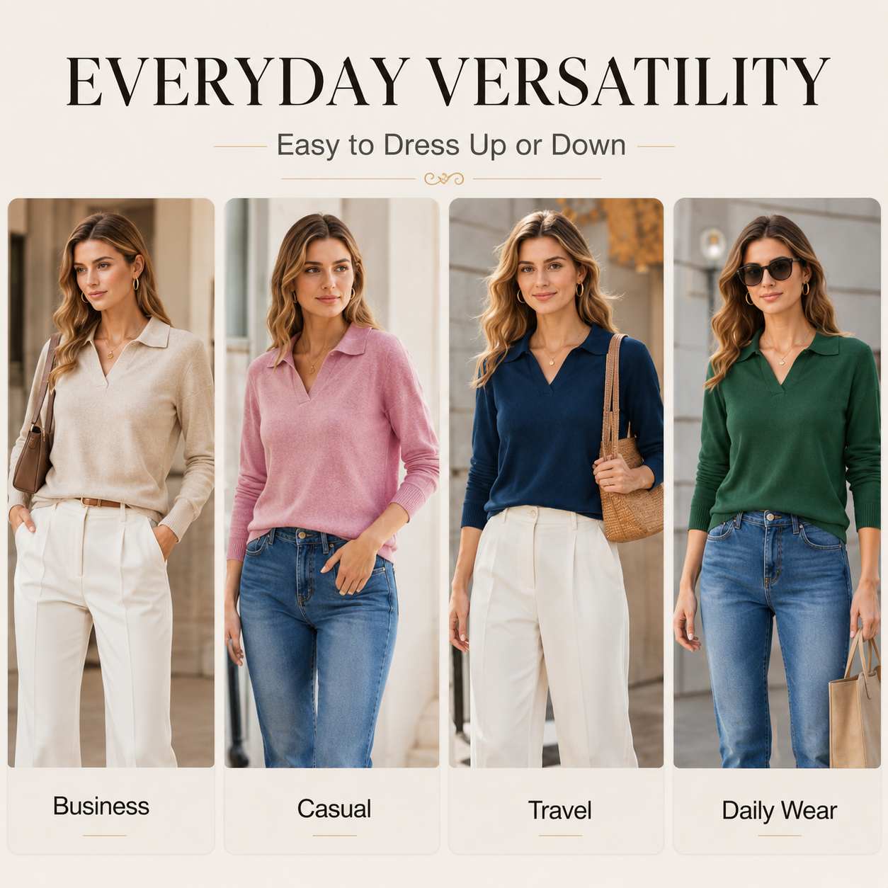 🌸 Women's Wool Blend Polo Sweater | Business Casual Spring Style – SummerVibes 2026