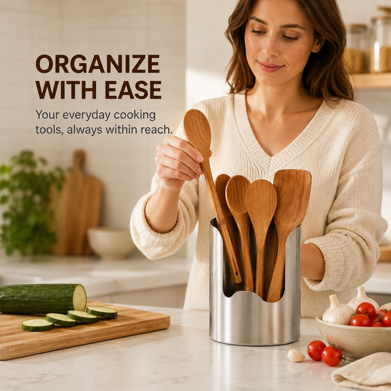 Stainless Steel Kitchen Utensil Holder – Rust-Resistant Countertop Organizer for Spoons, Spatulas & Cooking Tools